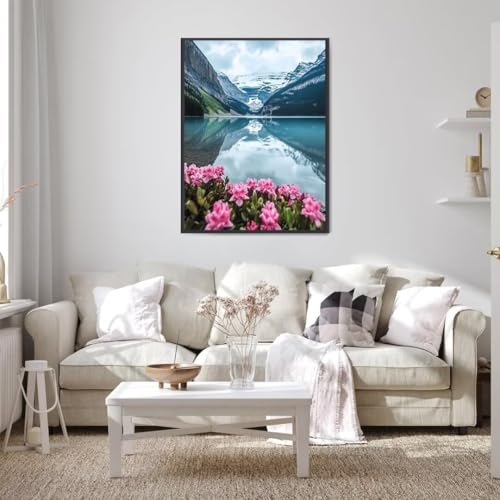 Diamond Painting Landschaft Diamond Painting Erwachsene Groß xxl 100X135 cm, See Diamant Painting Bilder Kinder DIY Diamond Painting Eckige Steine Gem Art Painting Kit,Home Wall Decor Geschenke 6-0 von Wohoaqio