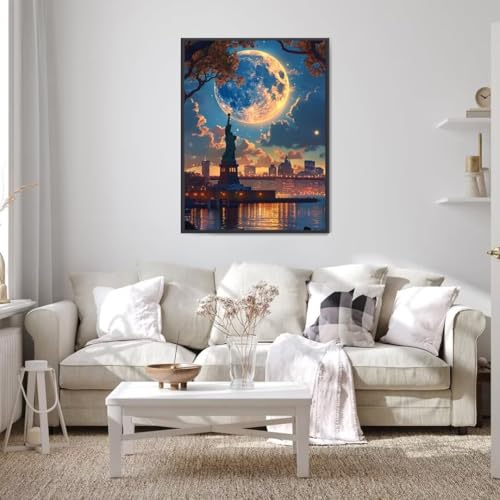 Diamond Painting Mond Diamond Painting Erwachsene Groß xxl 100X135 cm, Landschaft Diamant Painting Bilder Kinder DIY Diamond Painting Eckige Steine Gem Art Painting Kit, Home Wall Decor Geschenke y-W von Wohoaqio