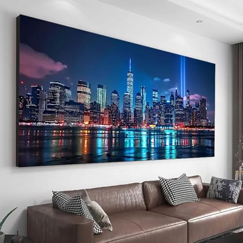 Stadt Diamond Painting Erwachsene, 5D Diamand Painting Bilder Ozean mit Komplettset Runde Diamond Painting Zubehör, Diy Set Erwachsene Crystal Art Paintings für Home WandDeko Geschenk 50x120 cm Z-437 von Wohoaqio