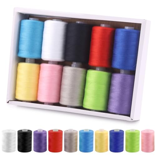 Wokape 10Pcs 10 Farben Nähfaden Kit, 1000yds pro Spule Polyester Fäden für Handnähen, Sticken, Quilten und Nähen Maschine von Wokape