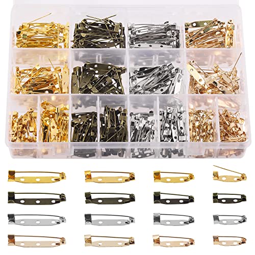 Wokape 320Pcs 4/5" 1" 6/5" 7/5" 4 Brosche Ton Pin Backs Kit, Locking Pins Backs Sicherheitsverschluss Pin mit Löchern, Ton Brosche Pin Backs Sicherheit Verriegelung für die Herstellung Corsage von Wokape