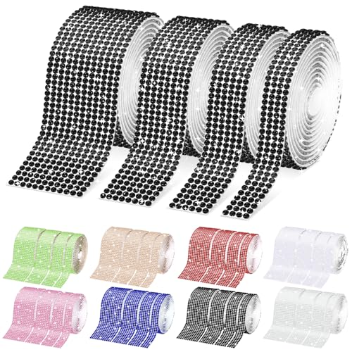 Wokape 4 Rollen selbstklebende Kristall Strass Band Kit Bling Diamond Ribbon DIY Dekoration Aufkleber für DIY Kunsthandwerk, Hochzeit Teil Dekoration, Auto Telefon Dekoration (schwarz) von Wokape