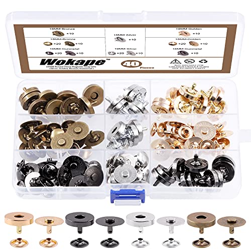 Wokape 40 Sets 4 Farben 18 mm runde starke Magnetknopf-Verschlüsse Sortiment Kit Knopfverschlüsse Verschluss Geldbörse Handtasche mit Unterlegscheibe perfekt für Nickel DIY Bastelset von Wokape