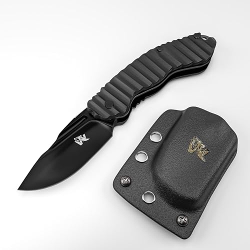 Wolfgangs GLADIO Zweihandmesser Klappmesser aus feinstem D2 Stahl - Legales Taschenmesser Klappmesser - Rebustes Outdoor Messer Survival - Klappmesser Outdoor inkl. Kydex Holster (komplett schwarz) von Wolfgangs