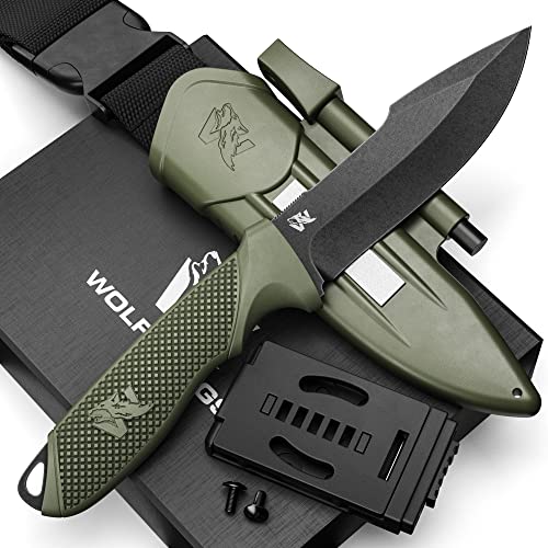 ODENWOLF W3 Outdoor Messer feststehende Klinge - Inkl. Scheide + Feuerstarter - Ideales Jagdmesser aus einem Stück D2 Stahl gefertigt - Premium Survival Messer - Bushcraft Messer Outdoor von ODENWOLF