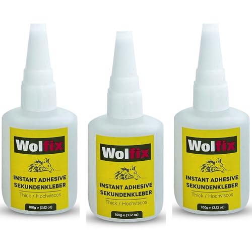 Wolfix Sekundenkleber Extra Stark 100g 3 Stück - Stoffkleber, Montagekleber, Textilkleber und Keramikkleber - Alleskleber für Profi Reparaturen - Ideal Kleber für Kunststoff, Keramik, Holz und Metall von Wolfix