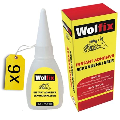 Wolfix Sekundenkleber Extra Stark 20g 6 Stück - Stoffkleber, Montagekleber, Textilkleber und Keramikkleber - Alleskleber für Profi Reparaturen - Ideal Kleber für Kunststoff, Keramik, Holz und Metall von Wolfix