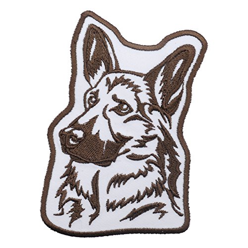 Aufnäher "Schäferhund" - Untergrund: weiß - Stickerei: dunkelbraun (11x7cm) von Wolfszeit