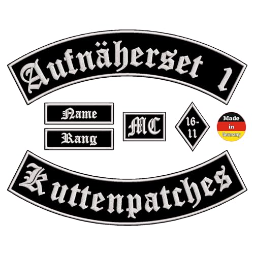 Aufnäherset 6-teilig +1, Bikerpatches, Wunschtext, selbst gestalten, für deine Motorradkutte, 6 Stück zum selbst gestalten und einer mit Made in Germany, personalisiert (mehrfarbig, 35) von Wolfszeit