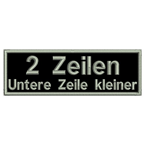 Zweizeiliger, rechteckiger Wunschtextaufnäher Rec1-2. Zeile kleiner - viele Farben und Größen (20x6cm) von Wolfszeit