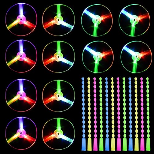 WolinTek Fliegen Spielzeug,12 Stücke Leuchtspielzeug,LED Spielwaren Party,Leuchtspielzeug Partyartikel,Gastgeschenke für Kinder 5-10 Jahre von WolinTek