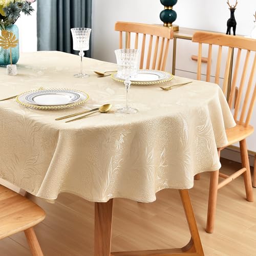 Wolkemer Ovale Jacquard-Tischdecke, beige, Blumenmuster, Landschaft, Blätter, Damast-Muster, Tischdecke für Abendessen und Küche, 152,4 x 253,9 cm von Wolkemer