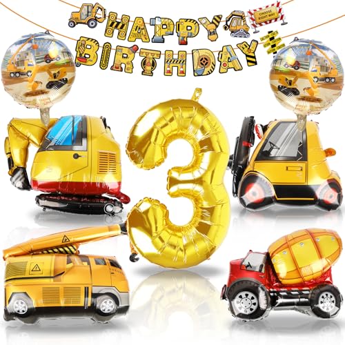 XXL Bagger 3. Geburtstag Deko, 3 Jahre Baustellen Geburtstagsdeko Jungen, Kran Traktor Folienballon, Luftballons Baufahrzeug mit Happy Birthday Banner, Zahlenballon 3 für BAU Party Kinder Geburtstag XXL Bagger 3. Geburtstag Deko, 3 Jahre Baustellen Geburtstagsdeko Jungen, Kran Traktor Folienballon, Luftballons Baufahrzeug mit Happy Birthday Banner, Zahlenballon 3 für BAU Party Kinder Geburtstag von Wolkstello