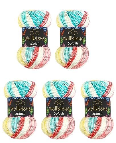 5 x 100g Wollbiene Splash Batik 500 Gramm mit Farbverlauf Antipilling mehrfarbig Multicolor Strickwolle Häkelwolle Wolle Ganzjahreswolle (7020) von Wollbiene