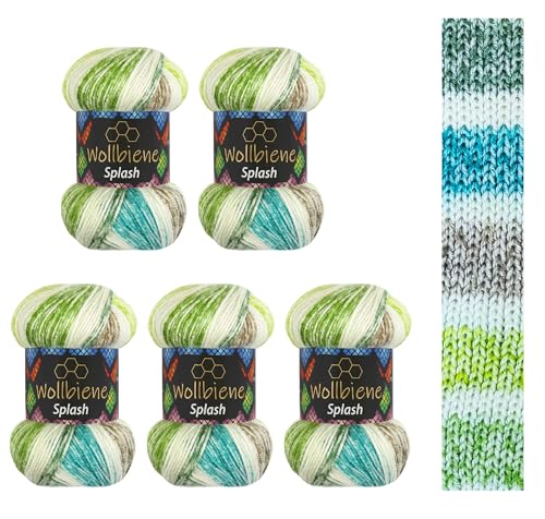 5 x 100g Wollbiene Splash Batik 500 Gramm mit Farbverlauf Antipilling mehrfarbig Multicolor Strickwolle Häkelwolle Wolle Ganzjahreswolle (7030) von Wollbiene