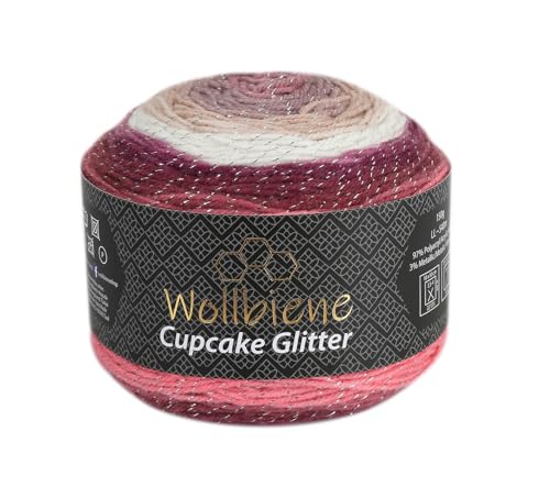 Cupcake Glitter Simli 150g Strickwolle 150 Gramm Wolle zum Stricken und Häkeln Babywolle türkische Wolle Farbverlaufswolle Glitzer (beere beig braun 3080) von Wollbiene