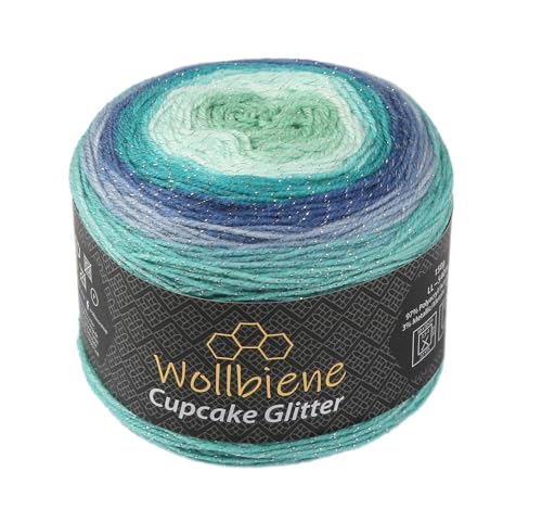 Cupcake Glitter Simli 150g Strickwolle 150 Gramm Wolle zum Stricken und Häkeln Babywolle türkische Wolle Farbverlaufswolle Glitzer (blau türkis grün 3090) von Wollbiene