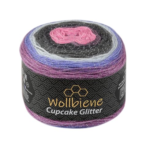 Cupcake Glitter Simli 150g Strickwolle 150 Gramm Wolle zum Stricken und Häkeln Babywolle türkische Wolle Farbverlaufswolle Glitzer (lila antrazit flieder 2170) von Wollbiene