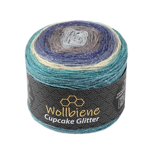 Cupcake Glitter Simli 150g Strickwolle 150 Gramm Wolle zum Stricken und Häkeln Babywolle türkische Wolle Farbverlaufswolle Glitzer (petrol blau grau 2140) von Wollbiene