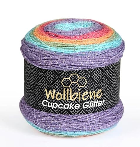 Cupcake Glitter Simli 150g Strickwolle 150 Gramm Wolle zum Stricken und Häkeln Babywolle türkische Wolle Farbverlaufswolle Glitzer (regenbogen pastell 2030) von Wollbiene