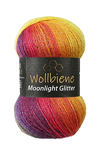 Moonlight Glitter Batik Simli 100g Strickwolle Wolle zum Stricken und Häkeln 20% Wolle Metallic-Wolle türkische Wolle Farbverlaufswolle Glitzerwolle (2600 rainbow) von Wollbiene
