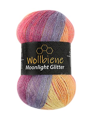 Moonlight Glitter Batik Simli 100g Strickwolle Wolle zum Stricken und Häkeln 20% Wolle Metallic-Wolle türkische Wolle Farbverlaufswolle Glitzerwolle (3000 regenbogen pastell) von Wollbiene