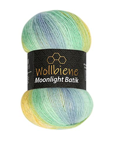 Moonlight Glitter Batik Simli 100g Strickwolle Wolle zum Stricken und Häkeln 20% Wolle Metallic-Wolle türkische Wolle Farbverlaufswolle Glitzerwolle (3070 gelb türkis blau) von Wollbiene