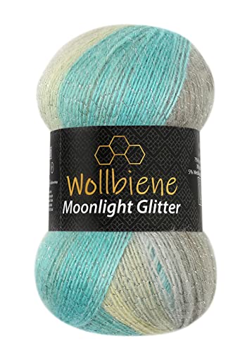 Moonlight Glitter Batik Simli 100g Strickwolle Wolle zum Stricken und Häkeln 20% Wolle Metallic-Wolle türkische Wolle Farbverlaufswolle Glitzerwolle (4050 türkis grau beige) von Wollbiene