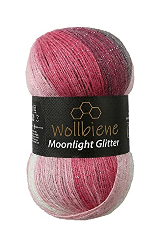 Moonlight Glitter Batik Simli 100g Strickwolle Wolle zum Stricken und Häkeln 20% Wolle Metallic-Wolle türkische Wolle Farbverlaufswolle Glitzerwolle (5100 grau beere weiß) von Wollbiene