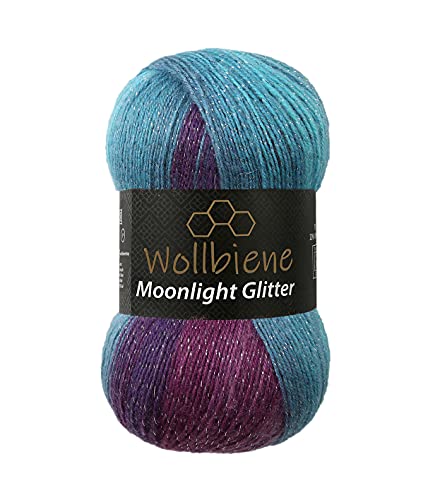 Moonlight Glitter Batik Simli 100g Strickwolle Wolle zum Stricken und Häkeln 20% Wolle Metallic-Wolle türkische Wolle Farbverlaufswolle Glitzerwolle (5960 beere lila türkis) von Wollbiene