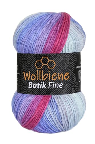 Wollbiene Batik Fine 100 Gramm Wolle mit Farbverlauf mehrfarbig Multicolor Strickwolle Häkelwolle (2000 beere lila) von Wollbiene