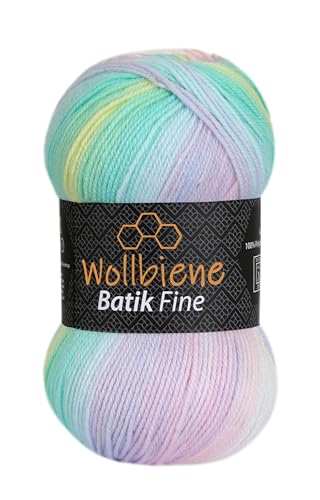 Wollbiene Batik Fine 100 Gramm Wolle mit Farbverlauf mehrfarbig Multicolor Strickwolle Häkelwolle (2010 grün rosa weiß pastell) von Wollbiene