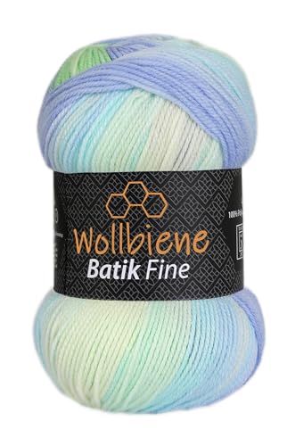 Wollbiene Batik Fine 100 Gramm Wolle mit Farbverlauf mehrfarbig Multicolor Strickwolle Häkelwolle (5010 blau grün aqua) von Wollbiene