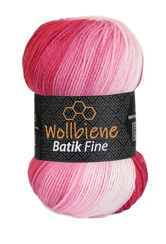 Wollbiene Batik Fine 100 Gramm Wolle mit Farbverlauf mehrfarbig Multicolor Strickwolle Häkelwolle (5300 beere weiß) von Wollbiene