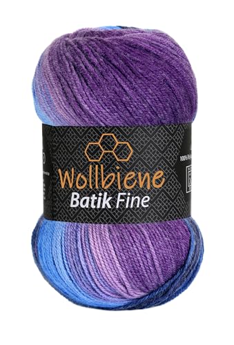 Wollbiene Batik Fine 100 Gramm Wolle mit Farbverlauf mehrfarbig Multicolor Strickwolle Häkelwolle (5900 lila beere blau) von Wollbiene