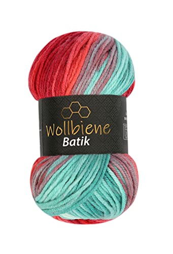 Wollbiene Batik Wolle mit Farbverlauf mehrfarbig 100g Multicolor Strickwolle Häkelwolle (1420 petrol rot) von Wollbiene