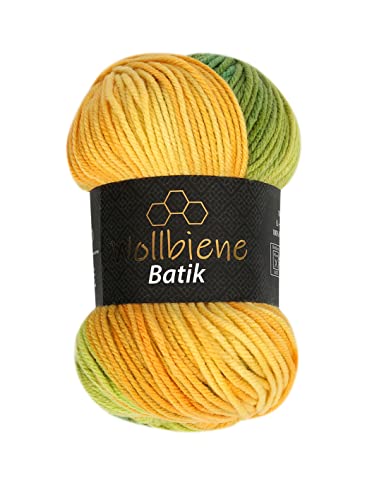 Wollbiene Batik Wolle mit Farbverlauf mehrfarbig 100g Multicolor Strickwolle Häkelwolle (1430 grün gelb orange) von Wollbiene