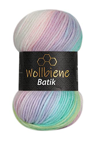 Wollbiene Batik Wolle mit Farbverlauf mehrfarbig 100g Multicolor Strickwolle Häkelwolle (2010 grün rosa weiß pastell) von Wollbiene