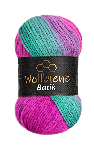 Wollbiene Batik Wolle mit Farbverlauf mehrfarbig 100g Multicolor Strickwolle Häkelwolle (2040 pink grün) von Wollbiene