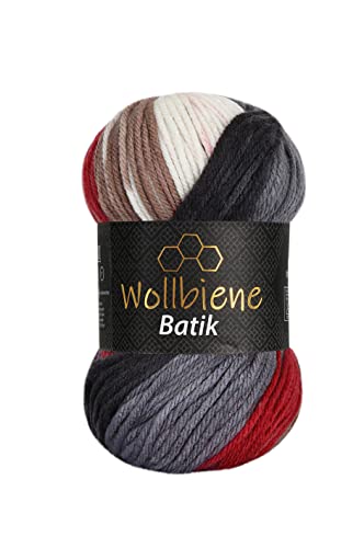 Wollbiene Batik Wolle mit Farbverlauf mehrfarbig 100g Multicolor Strickwolle Häkelwolle (2050 rot grau braun) von Wollbiene
