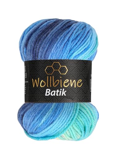 Wollbiene Batik Wolle mit Farbverlauf mehrfarbig 100g Multicolor Strickwolle Häkelwolle (2130 blau türkis) von Wollbiene