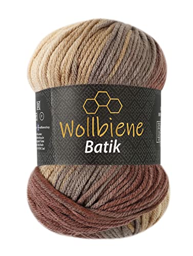 Wollbiene Batik Wolle mit Farbverlauf mehrfarbig 100g Multicolor Strickwolle Häkelwolle (5020 braun beige) von Wollbiene