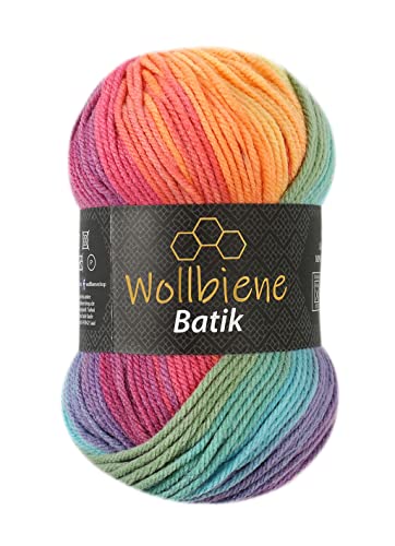 Wollbiene Batik Wolle mit Farbverlauf mehrfarbig 100g Multicolor Strickwolle Häkelwolle (5040 pastell regenbogen) von Wollbiene