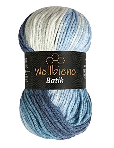 Wollbiene Batik Wolle mit Farbverlauf mehrfarbig 100g Multicolor Strickwolle Häkelwolle (5500 blau weiß) von Wollbiene