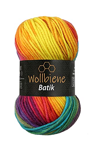 Wollbiene Batik Wolle mit Farbverlauf mehrfarbig 100g Multicolor Strickwolle Häkelwolle (5910 rainbow) von Wollbiene