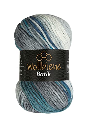 Wollbiene Batik Wolle mit Farbverlauf mehrfarbig 100g Multicolor Strickwolle Häkelwolle (5950 blau türkis grau) von Wollbiene