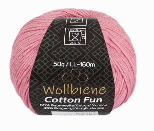 Wollbiene Cotton Fun Strickwolle 55% Baumwolle - Vielfältige Farbauswahl, Garn, Amigurumi Jeans 50g (05 rosa) von Wollbiene