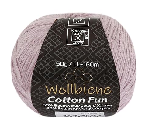 Wollbiene Cotton Fun Strickwolle 55% Baumwolle - Vielfältige Farbauswahl, Garn, Amigurumi Jeans 50g (06 flieder) von Wollbiene