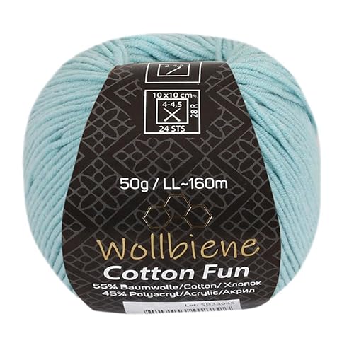 Wollbiene Cotton Fun Strickwolle 55% Baumwolle - Vielfältige Farbauswahl, Garn, Amigurumi Jeans 50g (18 aqua) von Wollbiene