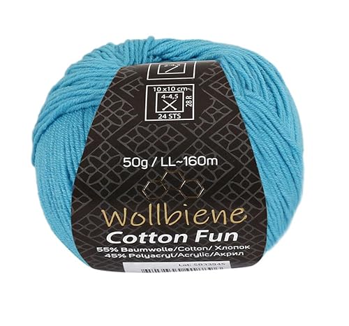 Wollbiene Cotton Fun Strickwolle 55% Baumwolle - Vielfältige Farbauswahl, Garn, Amigurumi Jeans 50g (19 türkis) von Wollbiene